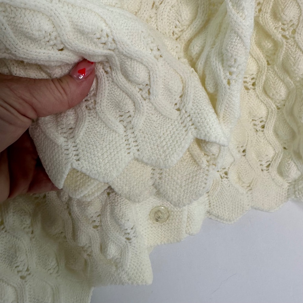 VTG Handmade Cream Knit Scalloped Button Cardigan Sweater‎ heirloom romantic - Picture 6 of 9